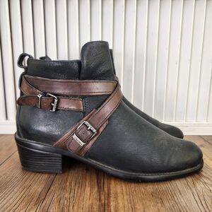 Bussola Antwerpen Alessia Womens Size 6.5 EU 37 Black Coffee Straps Ankle Boots